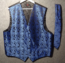 Q Brand Men's Suit Vest Size 2XL Tie Paisley Print Royal Blue