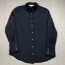 FRAME Women's Medium Black Long Sleeve Button Down Shirt Blouse Silk Formal Top