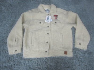 Texas Tech Jacket Womens Small Ivory Sherpa Button Down Double Tee NWT