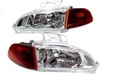 For 92-95 Honda Civic Chrome Glass Head Lights Wcity Light 4dr Sm Amber Corners