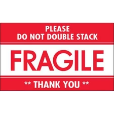 3 x 5" "Fragile - Do Not Double Stack" Labels 500/Roll, Red/White