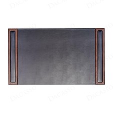 Wood  Leather Desk Pad with Side Rails - Luxury Leather Desk Blotter for Wri...