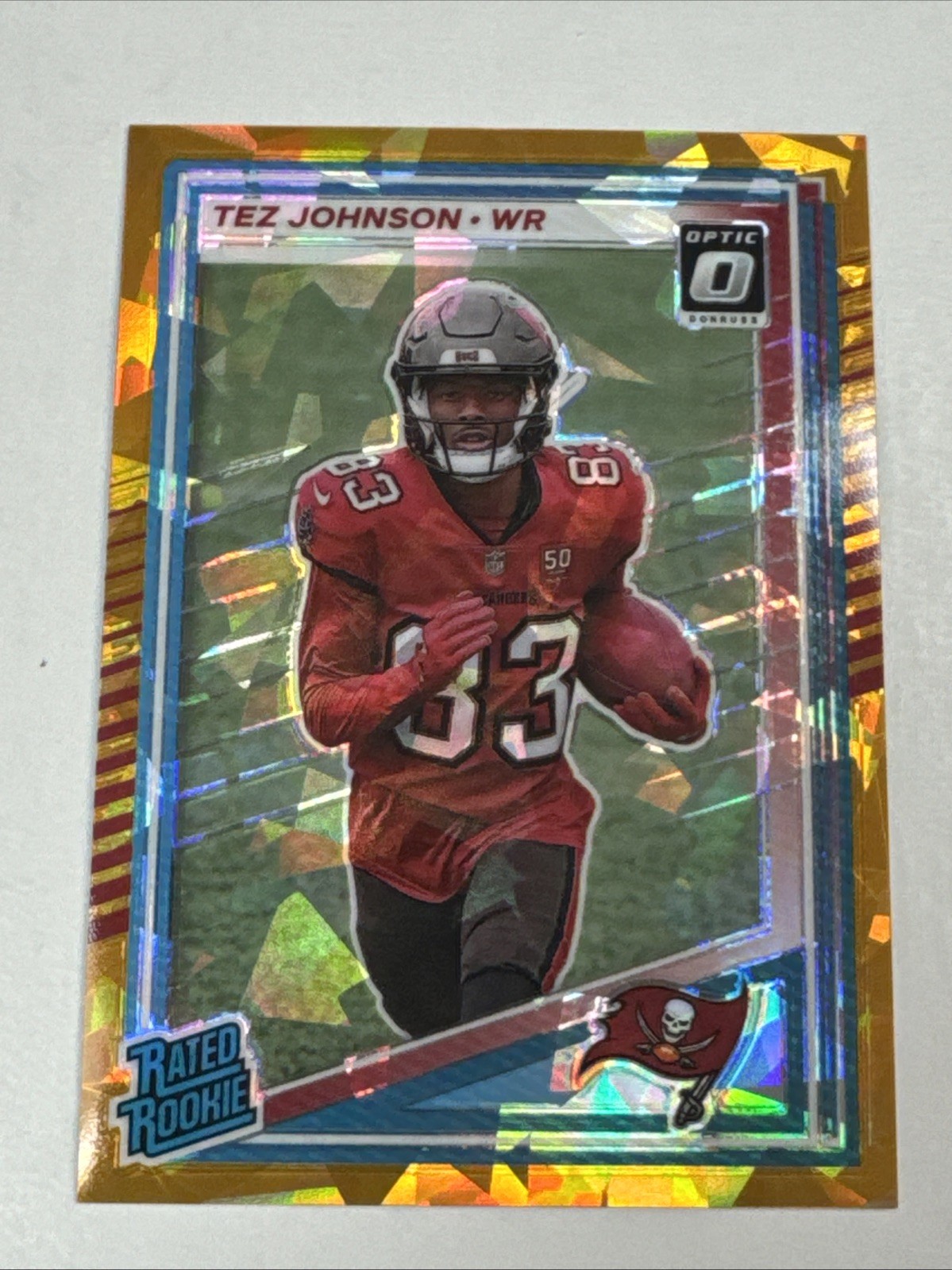 2025 Donruss Optic Tez Johnson RC Rated Rookie Preview Gold Cracked Ice #8/10