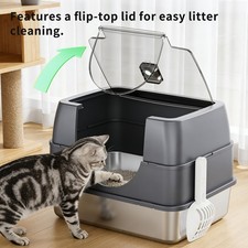 Flip Top Stainless Steel Cat Litter Box Semi Enclosed Anti-Splash