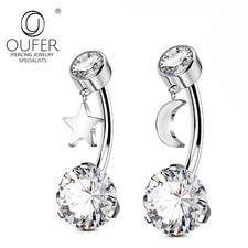 Belly Button Ring Dangle 14G Titanium CZ Curved Barbell Navel Piercing Jewelry