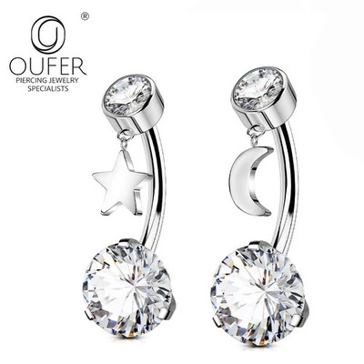Belly Button Ring Dangle 14G Titanium CZ Curved Barbell Navel Piercing Jewelry