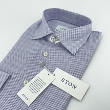 Eton Dress Shirt Mens 15 38 Purple Signature Twill Slim Fit Check Cotton