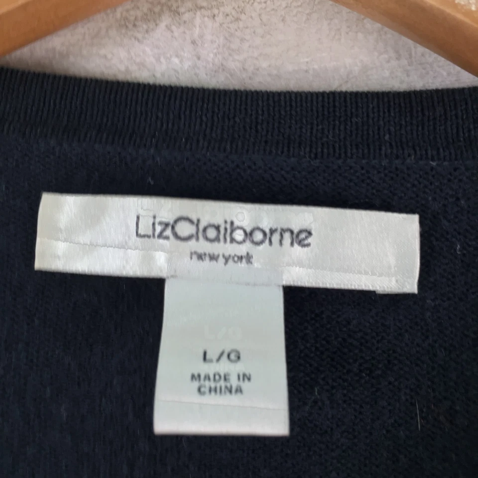 Liz Claiborne Mujer Cárdigan Talla L Negro Floral Manga Larga Algodón 123430 Foto 3 de 4