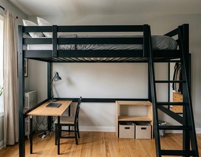 IKEA: STORA Loft bed frame, black, Full/Double, Great Condition, With Mattress