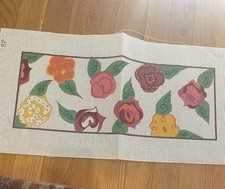 Hand Painted Floral Needlepoint Canvas 13 Count Wide Rectangle Shape