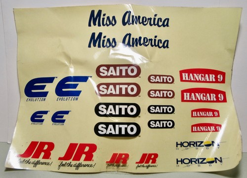 Horizon Hobby Hangar 9 / Miss America, JR, Evolution, Saito, Decal Sheet (Rare)