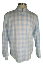 Jacques Britt Blue Check Long Sleeve Cotton Shirt 44 XL Spread Collar