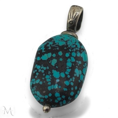 925 Sterling Silver Turquoise Matrix Pendant 10g Vintage Style Collectible