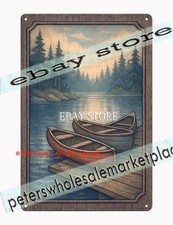 Juegos de decoración de arte de pared rústico letrero de hojalata muelle canoa lago
