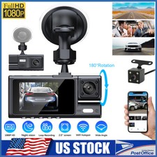 HD 1080P Dual Lens Dash Cam DVR Recorder Front/Rear/Inside Camera Night Vision