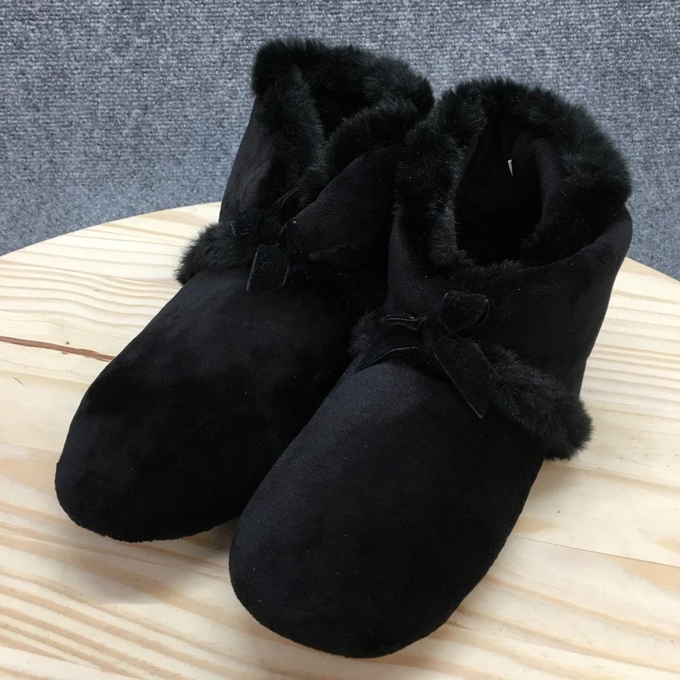 Zapatillas Isotoner Mujer 9.5-10.5 Invierno Negras Piel Sintética Forradas Cómodas Tobillo Top Foto 3 de 4