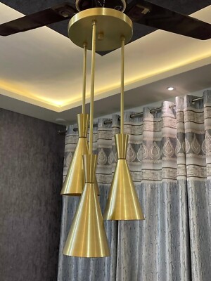 Mid Century Modern Brass Cascading Chandelier Pendant Ceiling Light Fixture Lamp