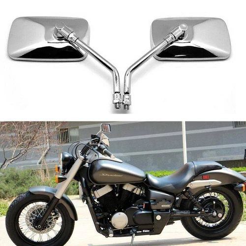 Chrome Motorcycle Rectangular Rearview Mirrors For Honda Suzuki Kawasaki 10mm - Picture 2 of 8
