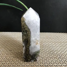 218g Reiki Natural Beautiful Moss Agate Crystal Hand Grinding wand Repair mt873