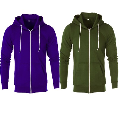 Meet AI Muse Herren Zip Hoodie Fleece Jacke Kapuze Olive Unifarben S-4XL