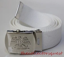 NEW EAGLE ADJUSTABLE 56" INCH WHITE CANVAS MILITARY GOLF WEB BELT CHROME BUCKLE