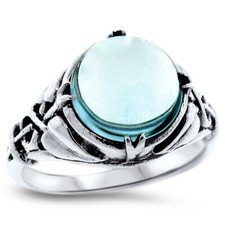 GENUINE 5 CT SKY BLUE TOPAZ CABOCHON CUT 925 SILVER ANTIQUE STYLE RING   1038z