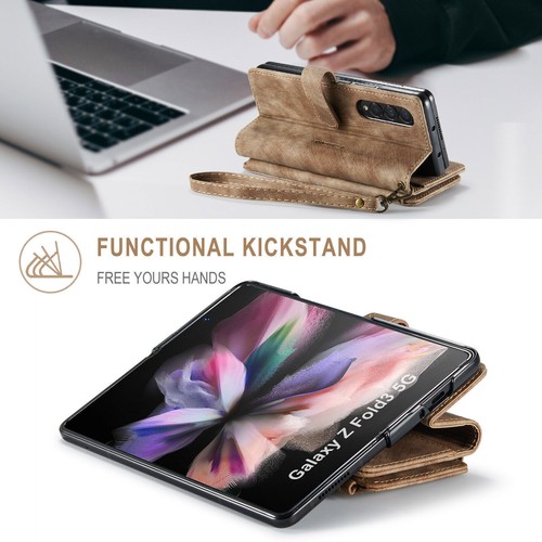 Magnetic Zipper Wallet Stand Case w/Strap Fr Samsung Galaxy Z Fold 6 / 5 / 4 / 3 - Picture 29 of 40
