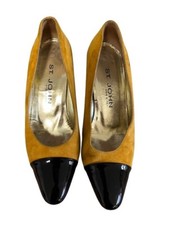 Retro St. John Gold Suede /Black Patent Cap Toe 80s Pumps Vintage Sz 6.5B EUC