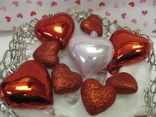 VALENTINES DAY GLITTERY RED PINK SHINY HEART ORNAMENTS    9 Large 1.5"-3" NEW
