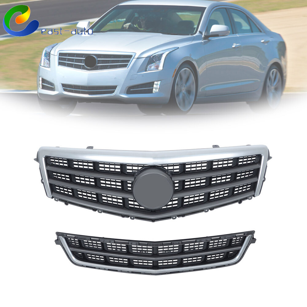 2013-2019 Cadillac ATS Front Grille Assembly Upper + Lower Plastic Chrome Replacement