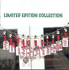 Christmas Door Plaque Sayings With Wood Beads, NEW, Asst.