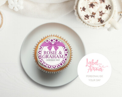 PERSONALISIERTE Schleife Verlobung Hochzeit Junggesellinnenabschied Cupcake essbar Topper Gastgeschenk Kuchen