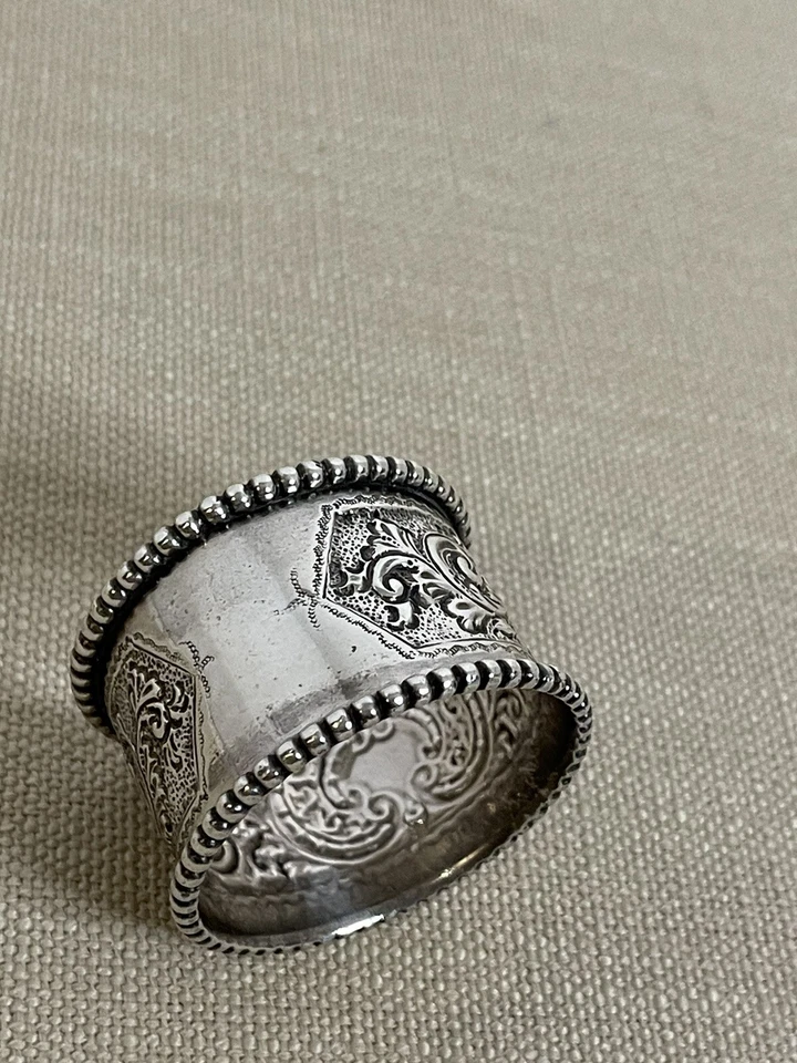 Sterling Silver Napkin Ring c1863 Victorian Beaded Ornately Patterned Sheffield - Image 4 of 4
