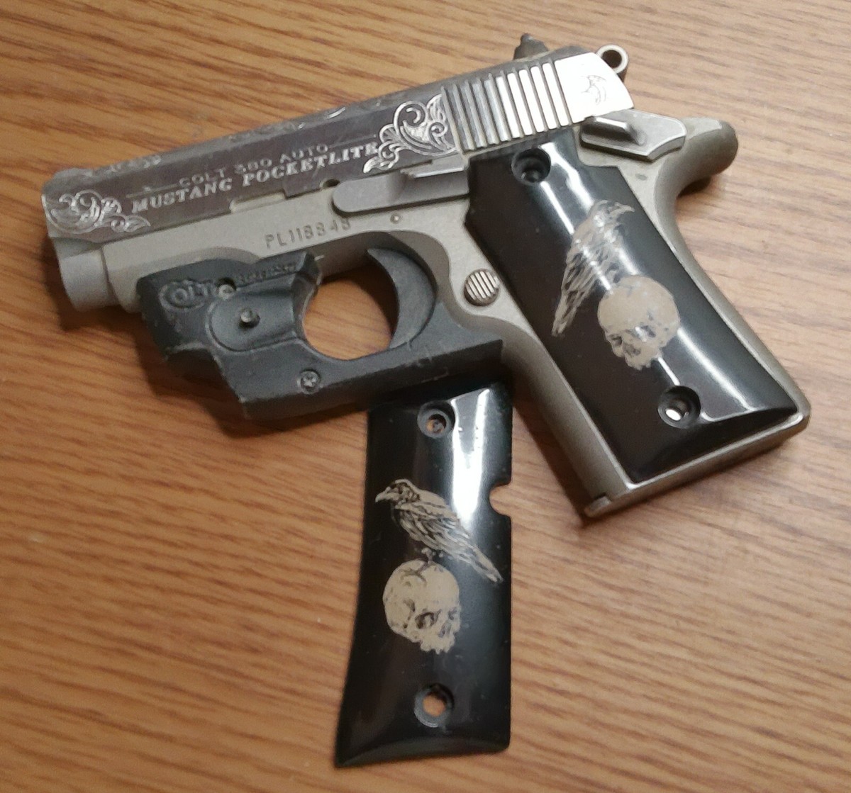 Colt Mustang .380 Lasered Engraved Blk Polymer Grips With 