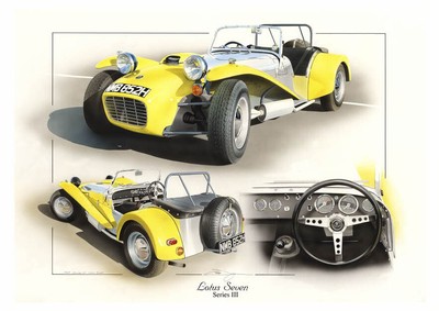 LOTUS 7 SEVEN 1600 GT S3 SERIES 3 CATERHAM 7 NEW PAINTING PRINT ART CHRIS DUGAN