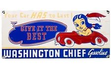 VINTAGE WASHINGTON GASOLINE PORCELAIN SIGN, GAS STATION, PUMP PLATE, MOTOR OIL