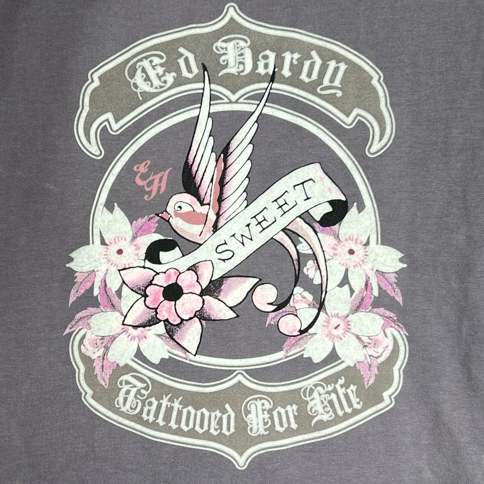 De Colección Ed Hardy Sudadera con Capucha Cremallera Completa Gris Mujer Mediana Tatuaje Diosa Japonesa Bratz Y2K Foto 4 de 4