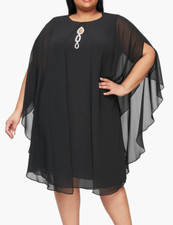 SLNY Fashions Rhinestone Chiffon Dress Capelet Black L124509 Womens Size 22W
