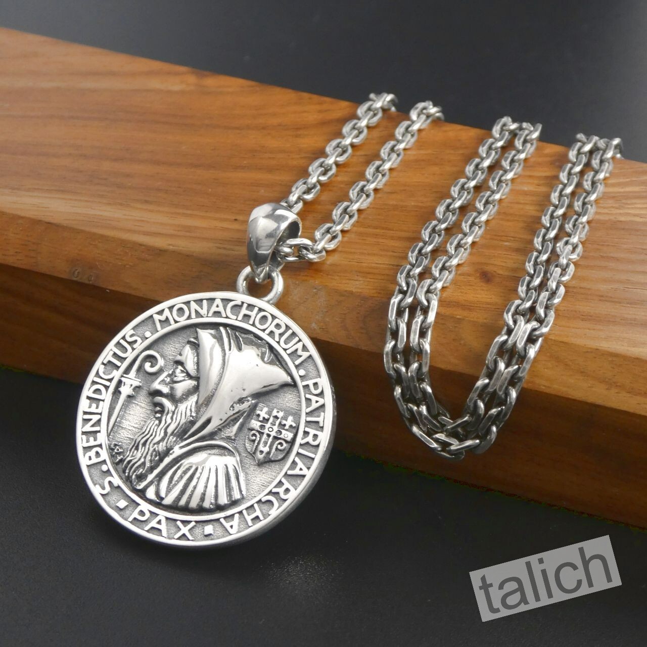 Solid 925 Sterling Silver Saint Benedict Medal Round Pendant Amulet ...
