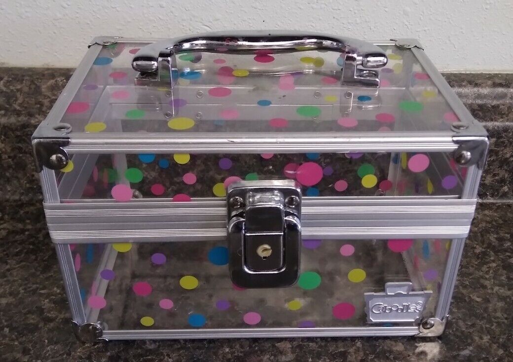 Caboodles Clear Polka Dot Box Case Square Train Case Style Silver Handle 7 X 4.5