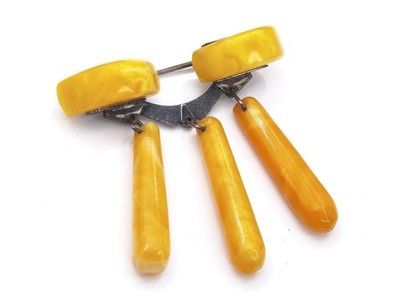 Antike Brosche aus 875er Silber mit Butterscotch-Bernstein   Sowjetunion