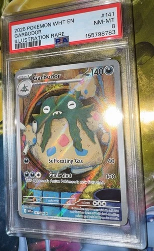 2025 GARBODOR #141 Illustration Rare White Flare PSA 8 Pokemon TCG
