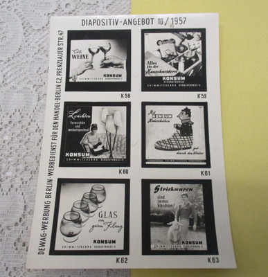 1957 DDR DEWAG WERBUNG BERLIN Diapositiv-Angebot : edle Weine : Photobild