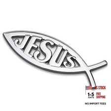 HUAPX 1Pack Silver Jesus Fish Emblem Aluminum Alloy Badges Decals for Lord