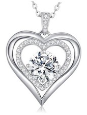 Moissanite Heart Pendant Necklaces for Women, 925 Sterling Silver-2 Carat