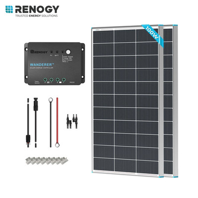 Renogy 200W 12V Monocrystalline Solar Panel Starter Kit (2x100W Panel+30A PWM)