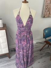Fashion Nova purple floral maxi halter dress, size xs