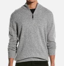  248 NWT Magaschoni Man Cashmere 1/4 Zip Sweater STORM HEATHER Gray Large