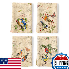 Arquiel Retro Birds Vintage Rustic Cotton Kitchen Tea Towels 18.9x27.5"