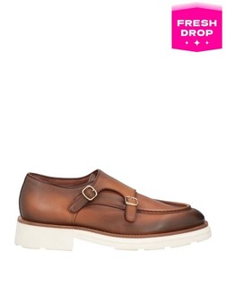 RRP€1150 SANTONI Leather Double Monk Shoes US8 UK7 EU41.5 42 Burnished